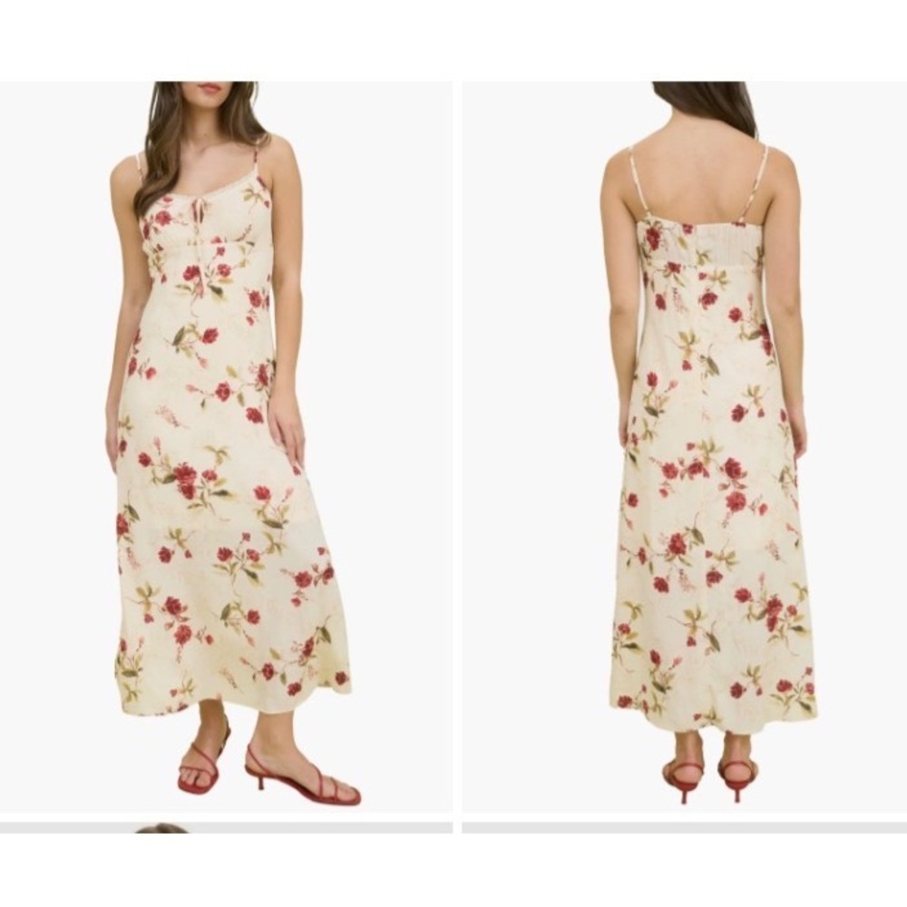 The Workshop Cream Red Rose Floral Maxi Dress Cottagecore Size Large NWT (B)